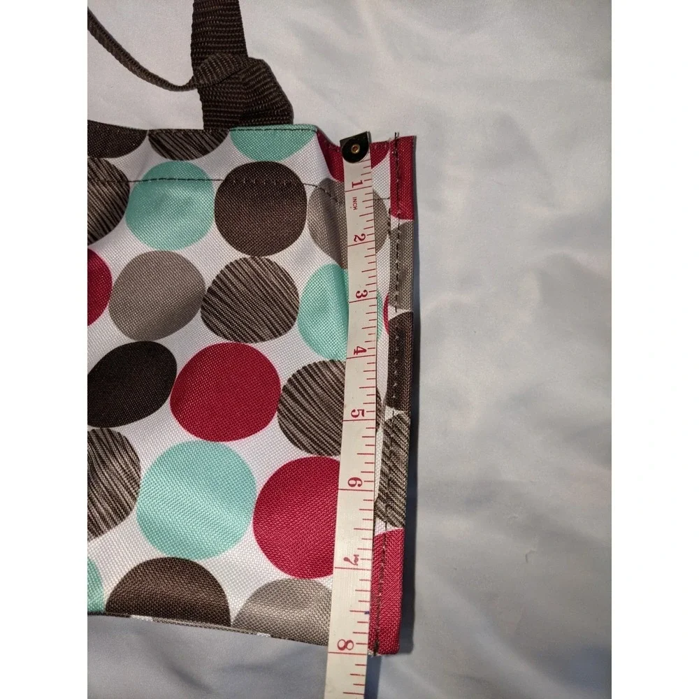 Thirty-One Small Tote Bag Polka Dot Red Teal Brown 12x8x5
